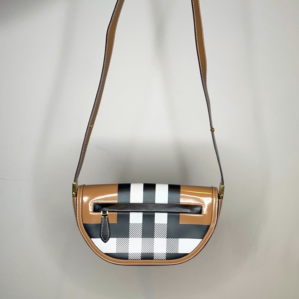 Burberry Olympia Shoulder Bag Beige Calfskin Leather Check LIKE NEW